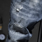 Riolio  Fashion Ripped Men's Slim Jeans Streetwear Trendy Korean Beggar Holes Pants Autumn Stretch Personality Casual Denim Trousers