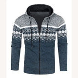 Riolio  Men's New Cardigan Hooded Jacket Casual Loose Thin Fluff Sweater Ethnic Style Printed Slim Jacket Knitted