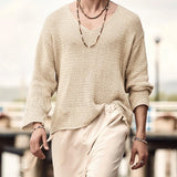 Riolio  Retro Solid V-Neck Loose Knitted Sweater