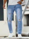 Riolio  Men's Light Blue Ripped Washed Slim - Fit Jeans, Trendy Street Tapered Pants