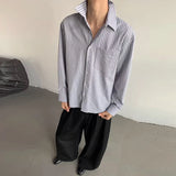 Riolio  Spring Men Blue Striped Long Sleeve Shirts Lapel Casual Minimalism Cardigan Tops Light Luxury Premium Korean Trendy Blouse M-3XL