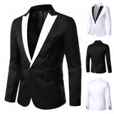 WELL DRESSED MEN New Arrival Suit Men's Single Button Suits Slim Fit Party Wedding Casual Blazer Black and White Solid Design Collar Blazers