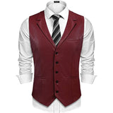 Riolio Classic Leather Waistcoats Men Vintage Lapel Single Breasted PU Vest Coats For Mens Streetwear Fashion Sleeveless Jackets Autumn