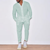 Riolio Autumn men's new fashion solid color suit cotton cardigan lapel long sleeve pants suit
