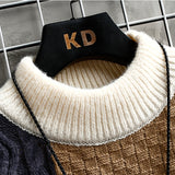 Riolio Autumn and Winter New Sweater Warm Fashion Stitching Color Matching Pullover Round Neck Sweater Thickened Knitted Sweater