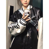 Riolio American High Street Hiphop Embroidered Baseball Uniform Men Women Spring Autumn Vintage Retro Trend PU Leather Jacket Chic