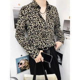 Riolio  Leopard Print Men's Loose Premium Iron-Free Fashion Vintage Long Sleeve Printed Shirt