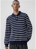 Riolio New American Trendy Men Polo Neck Sweaters Light Luxury Striped Knit Long Sleeve Pullover Tops High Quality Loose Knitwear M-3XL