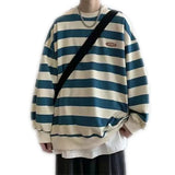 Riolio  Men's Sweatshirts Large Size Autumn Winter New Round Neck Sweater Male Long Sleeves Striped Letter Loose Casual Tops Pullover