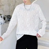 Riolio  French Style White Men's Wear Fashion Solid Color Jacquard Weave Tops Men's Summer Thin Style Breathable Long Sleeve T-shirt