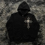 Riolio Street Hip-hop Letter Print Fashion Loose Zipper Hoodie Men Harajuku Y2K Retro Casual Versatile Oversized Sweatshirt Women
