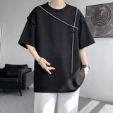 Riolio  Fake Two-piece Short-sleeve T-shirt for Men New Summer Style American Retro High Street Trendy Brand Loose T-shirt