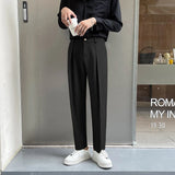 Riolio Black Suit Pants Men Slim Fashion Social Mens Dress Pants Korean Loose Casual Straight Pants Mens Office Formal Trousers M-3XL