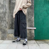 Riolio  Baggy Jeans Men's Oversize Streetwear Fashion Wide Leg Cargo Pants Hip Hop Harajuku Multi-Pocket Denim Trousers Black Blue