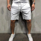 Riolio Men's Solid Color Frayed Hem Drawstring Shorts Hip Hop Streetwear Male Gyms Fitness Short Sweatpants Joggers Sportswear Shorts