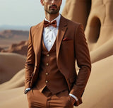 Riolio  Khaki 3 Piece Jacket+Vest+Pant For Men Suit Groomsmen Wedding Tuxedo Slim Fit Bespoke Office Event