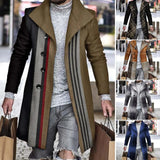 Riolio Autumn Winter Men's Single Breasted Woolen Overcoat Plaid Print Male Long Thicken Windbreaker Fashion Causal Coat Outerwear Men