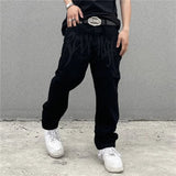 Riolio New Style Retro Printed Letter Jeans for Men Black Y2K Loose Straight Casual Denim Long Pants American Style Men's Streetwear