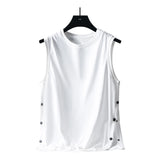 Riolio  Summer Fashion Round Neck Loose Casual Cotton Vest Male Sleeveless Breasted All-match Pullover Tank Top Men Solid Color T-shirt