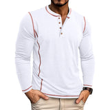 Riolio  Spring Autumn Long Sleeve T Shirt Men Henry Collar Casual Mens T-Shirts High Quality Male Fashion Patchwork Pullover Tees Tops