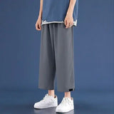 Riolio  Men Summer Thin Ice Silk Sports and Casual Straight Loose Wide-leg Cropped Pants