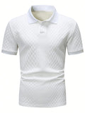 Riolio  Leisure Mens Polo Shirts Short Sleeve Plaid Jacquard Tops  Spring Summer Men Clothing Fashion Solid Color Button Lapel Polo