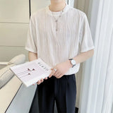 Riolio  Solid Color New Casual O-neck Short Sleeved Summer Korean White Black Chiffon Trend Slim Supple Men's Clothing