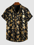 Riolio Metallic Gold Flowers Pattern Shirts for Men Vintage Short Sleeves Button-up Shirt Summer Streetwear Tops