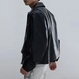 Riolio  Mens Pu Leather Motorcycle Short Slim Casual Pu Jacket Spring Streetwear Fashion Grunge Campus Jacket Old Money Men'S Wear