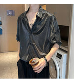 Riolio Men Shiny Design Casual Shirt Trendy Handsome Shirts Fashion Loose Half Sleeve Tops Korean Style Personality Clothing