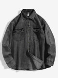 Riolio New Denim Cotton Men's Shirt Long Sleeve Black Blue Drop Shoulder Button Pockets Cowboy Loose Casual Work Jeans Shirts