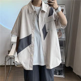 Riolio  Contrast Color Splicing Workwear Short-sleeved Shirt Men Summer Japanese Casual Versatile Jacket
