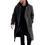 Casual Lapel Men's Jackets Solid Color Trench Coat Windbreaker Add-long Double Breasted Men‘s Clothing For Winter Jacket Man