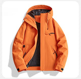Riolio  Men's Windproof Hooded Jacket Solid Red Multi-Pocket Casual Outdoor Hiking Windbreaker Coat
