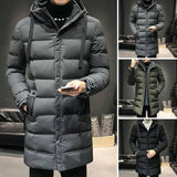 Riolio Men Winter Parka Down Coat Hooded Ultimate Warmth Wind Protection High Collar Mid-length Outdoor Snow Jacket