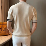 Riolio Men's Clothing Fashion Patchwork Tops Luxury High Quality Knit O Neck Short-sleeved T-shirt Leisure Popular Retro Slim Knitwear