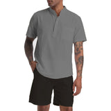 Riolio  Men's Cotton Linen Set Henley Shirts Shorts Outfits 2 Pieces Beach Clothes Vacation Matching Suit Summer Wear Shirt Sleeve