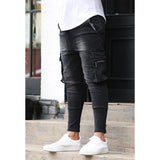 Riolio  Fashion Streetwear Ripped Skinny Jeans Men Side Mulit Pockets Denim Cargo Pants Slim Fit Pantalones Hombre Soft Elastic Joggers