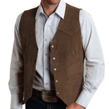 Riolio  Men Vest Gold Suede Leather Gentleman Business Waistcoat Vintage Western Cowboy Regular Slim Business Banquet Men Suit Vest