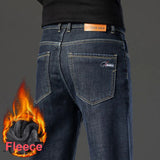 Riolio  Winter Fleece Warm Men's Jeans Straight Stretch Classic Business Casual Thicken Denim Trousers Washed Fashion Velvet Male Pants