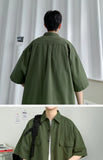 Riolio Working Pocket Solid Color Pure Cotton Short-sleeved Shirt Fashionable Summer Lapel Button Functional Half-sleeved Cardigan