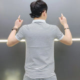 Riolio  Man with Collar Tee Shirts Streetwear Top Striped Black Vintage Clothing Polo T Shirt for Men Plain Trashy Y2k S Cotton White Xl