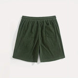 Riolio  New Arrival Men's Corduroy Shorts Casual Drawstring Elastic Waist Knee Length Loose Fit Beach Shorts for Male Summer Streetwear