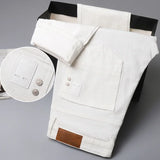Riolio  Men White Jeans Fashion Business Casual Classic Style Slim Fit Soft Pure Cotton Trousers Male Brand Advanced  Stretch Pants