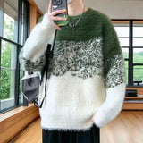 Riolio  Autumn Winter Gradient Color New Hong Kong Style Round Neck Sweater Men's Knitted Warm Pullovers