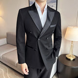 Riolio  ( Jacket + Vest + Pants ) High-end Brand Boutique Fashion Men's Casual Business Black Smoking Suit Groom Wedding Dress Tuxedo