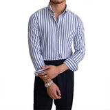 Riolio New Naples Business Men Shirts Light Luxury Textured Lapel Striped Long Sleeve Cardigan Leisure Premium Commuter Blouse M-3XL