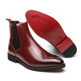 Riolio Chelsea Boots for Men Red Sole Ankle Business Round Toe Slip-On Mens Boots Size 38-46 Men Shoes