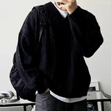 Riolio  New American Retro Men Jacquarded Sweater Casual V Neck Solid Color Long Sleeve Knitwear Premium Quality Knitted Pullovers M-2XL