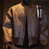 Riolio  American Trend Retro Crack Leather Versatile Casual Jackets Stand Collar Leather Bomber Men's Fashion Commuter Leather Coat